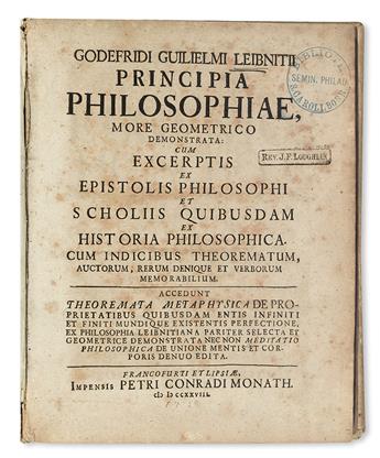 LEIBNIZ, GOTTFRIED WILHELM VON.  Principia philosophiae, more geometrico demonstrata.  1728